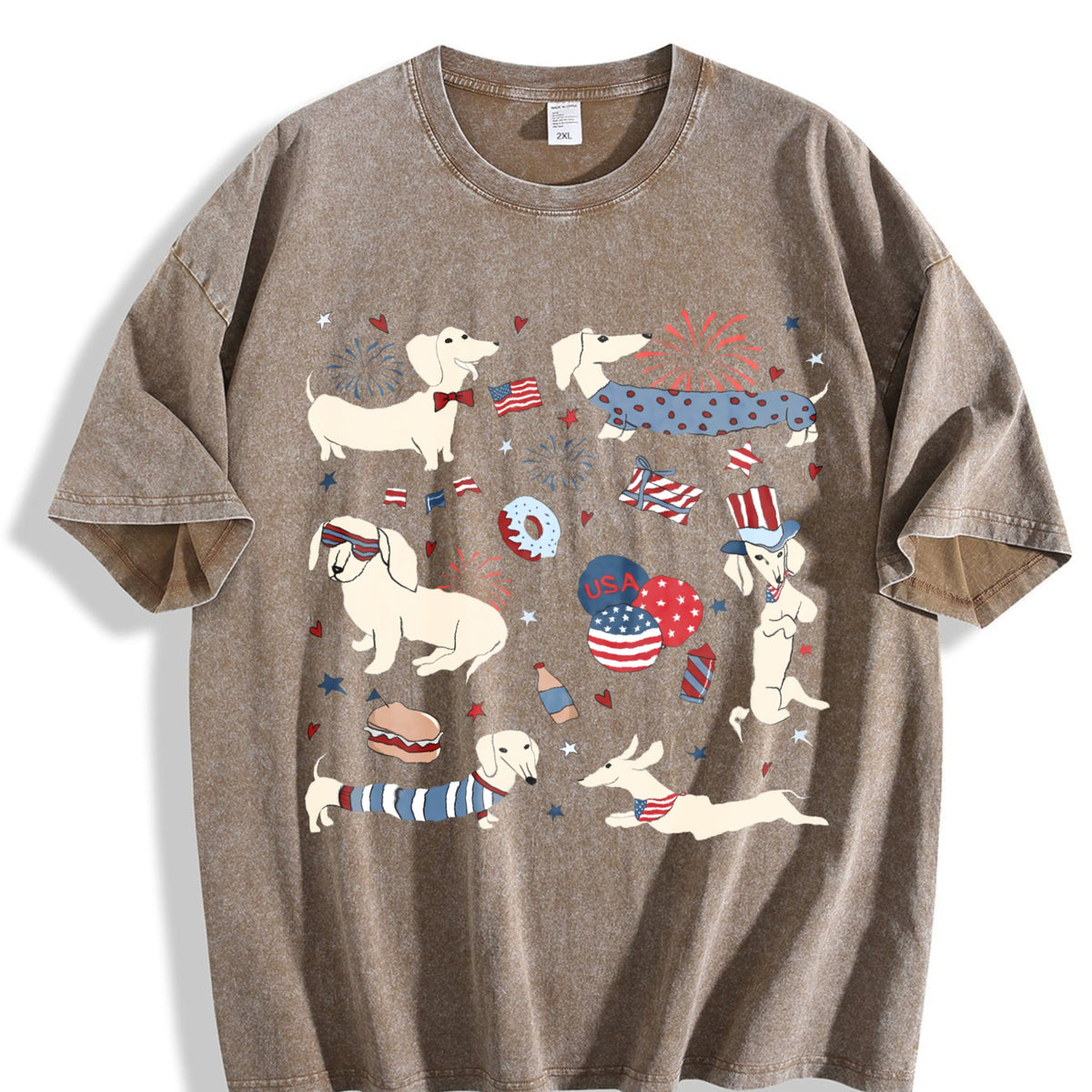 4th Of July Dachshund Doodle Vintage Washed T-Shirt product image 3