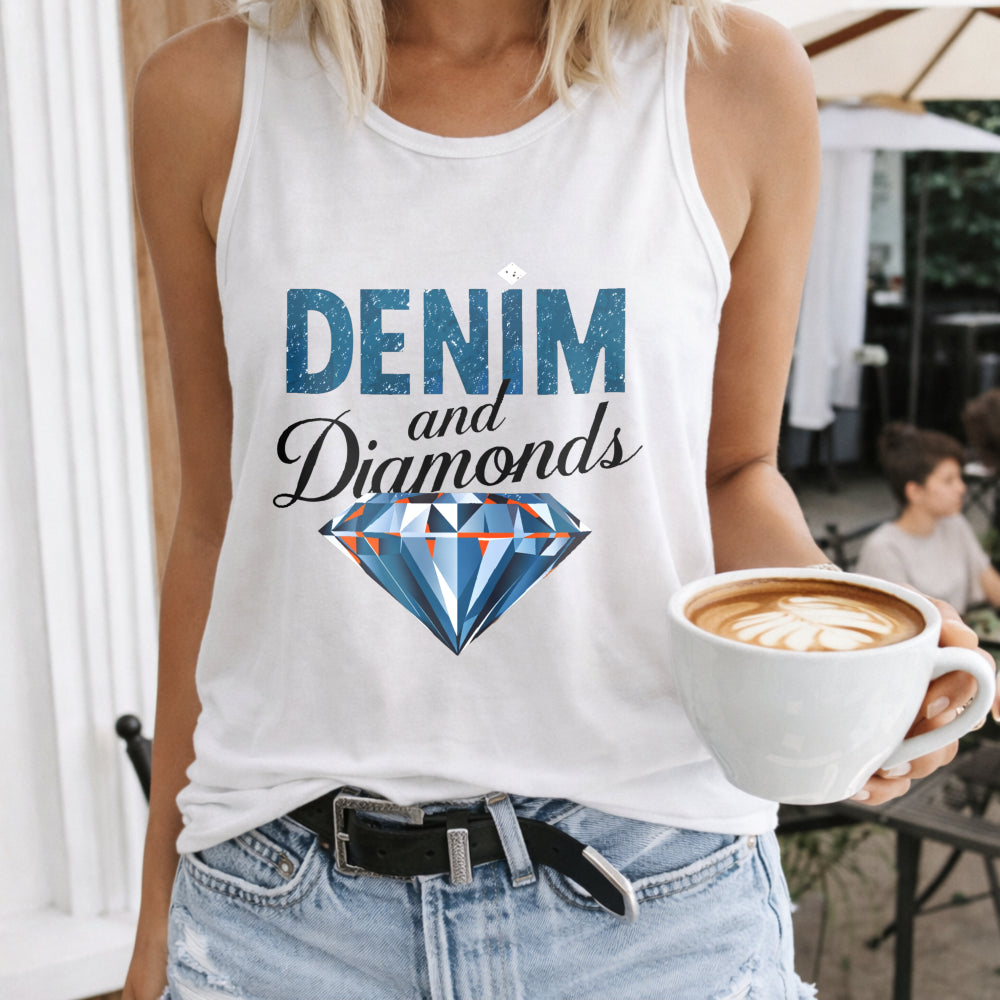 A With The Letters 'denim' And Diamond Women's Tank Top