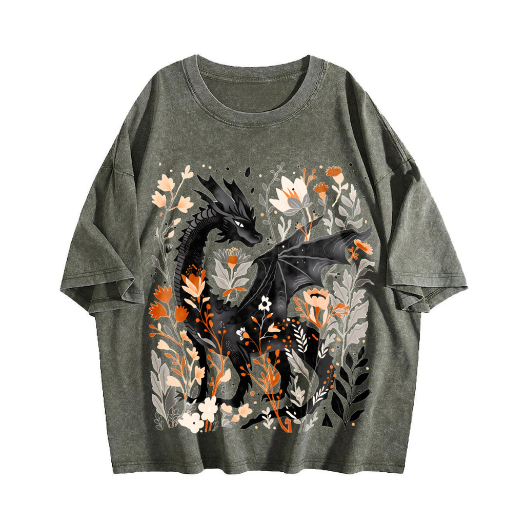 Summer : Fantasy Black Dragon Gentle Floral Vintage Washed product image 4