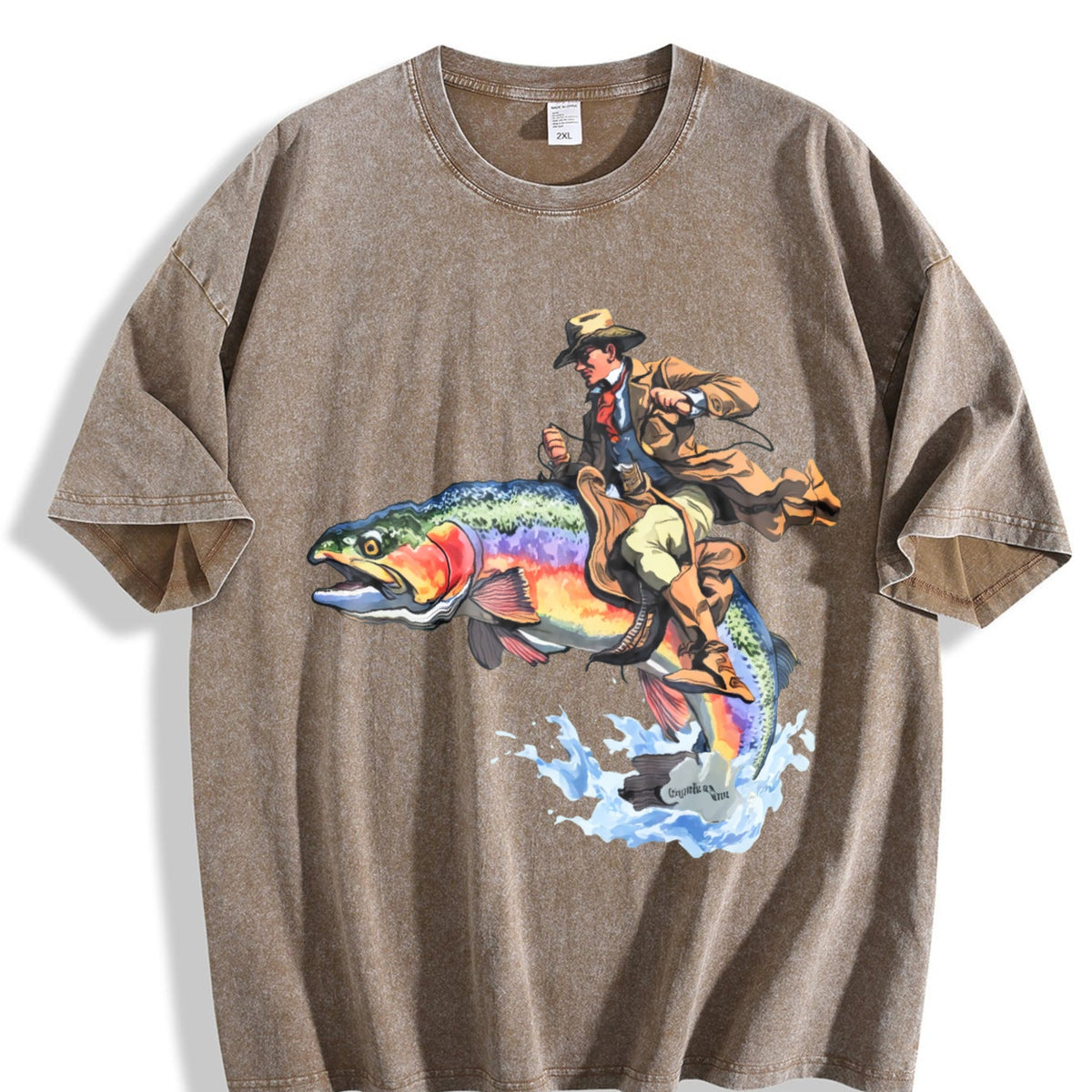 Cowboy Riding Trout Western Fishing Vintage Washed T-Shirt product image 3