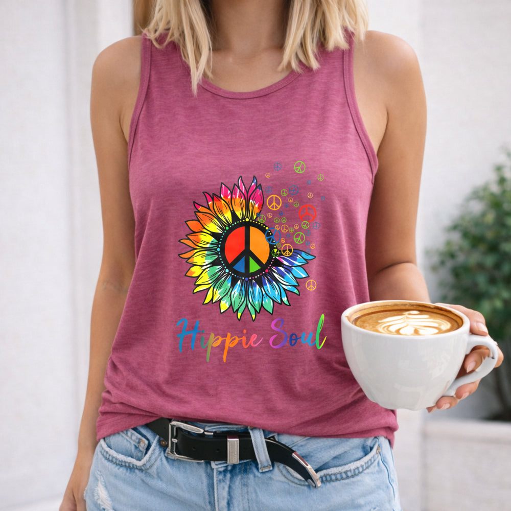 Hippie Soul Letter & Sunflower Women's Tank Top