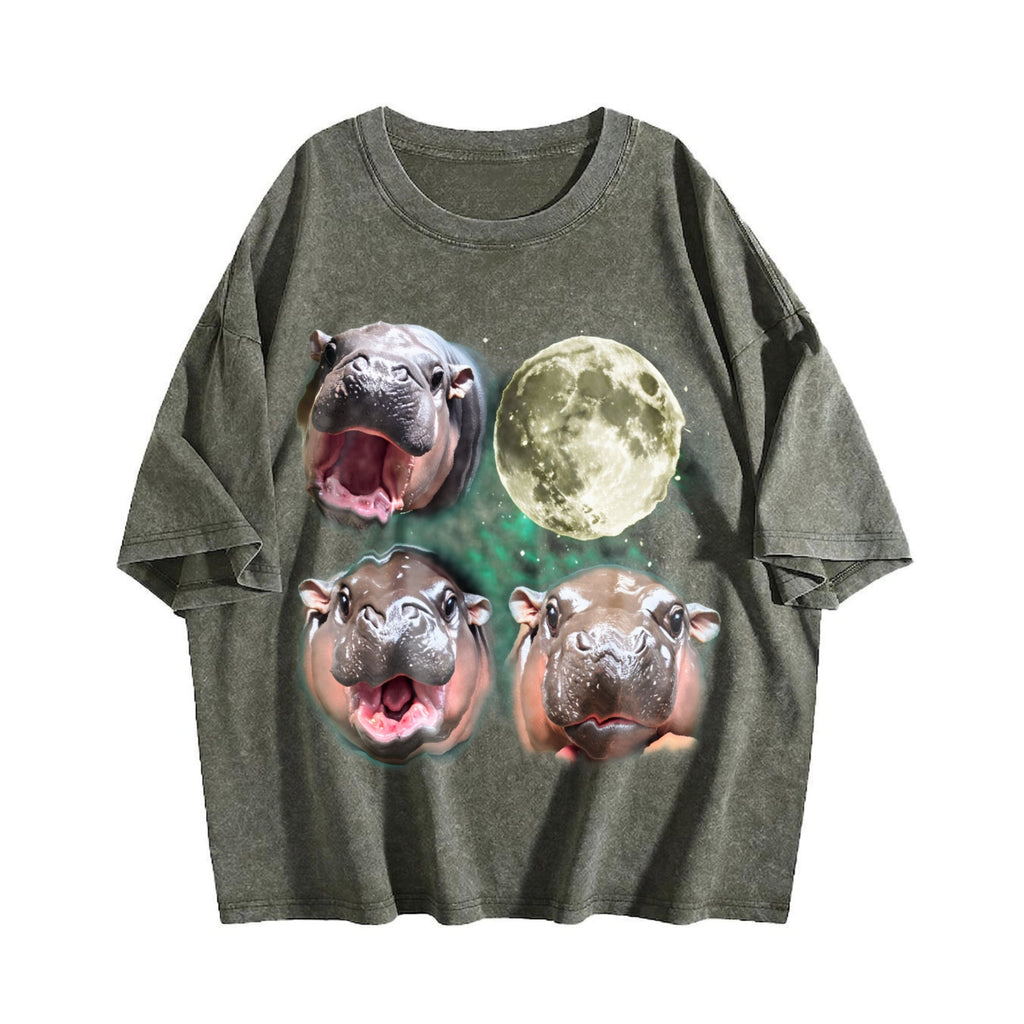 Three Moo Deng 90s Moon Vintage Washed T-Shirt product image 4