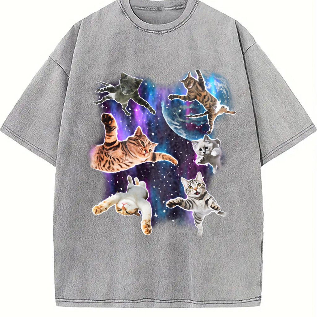 Cats Floating In Galaxy 90s Vintage Washed T-Shirt product image 5