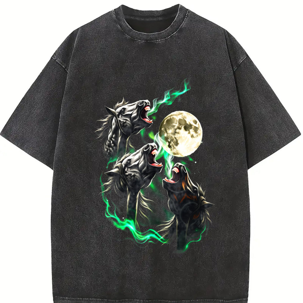 Horse Howling To Moon 90s Vintage Washed T-Shirt product image 2