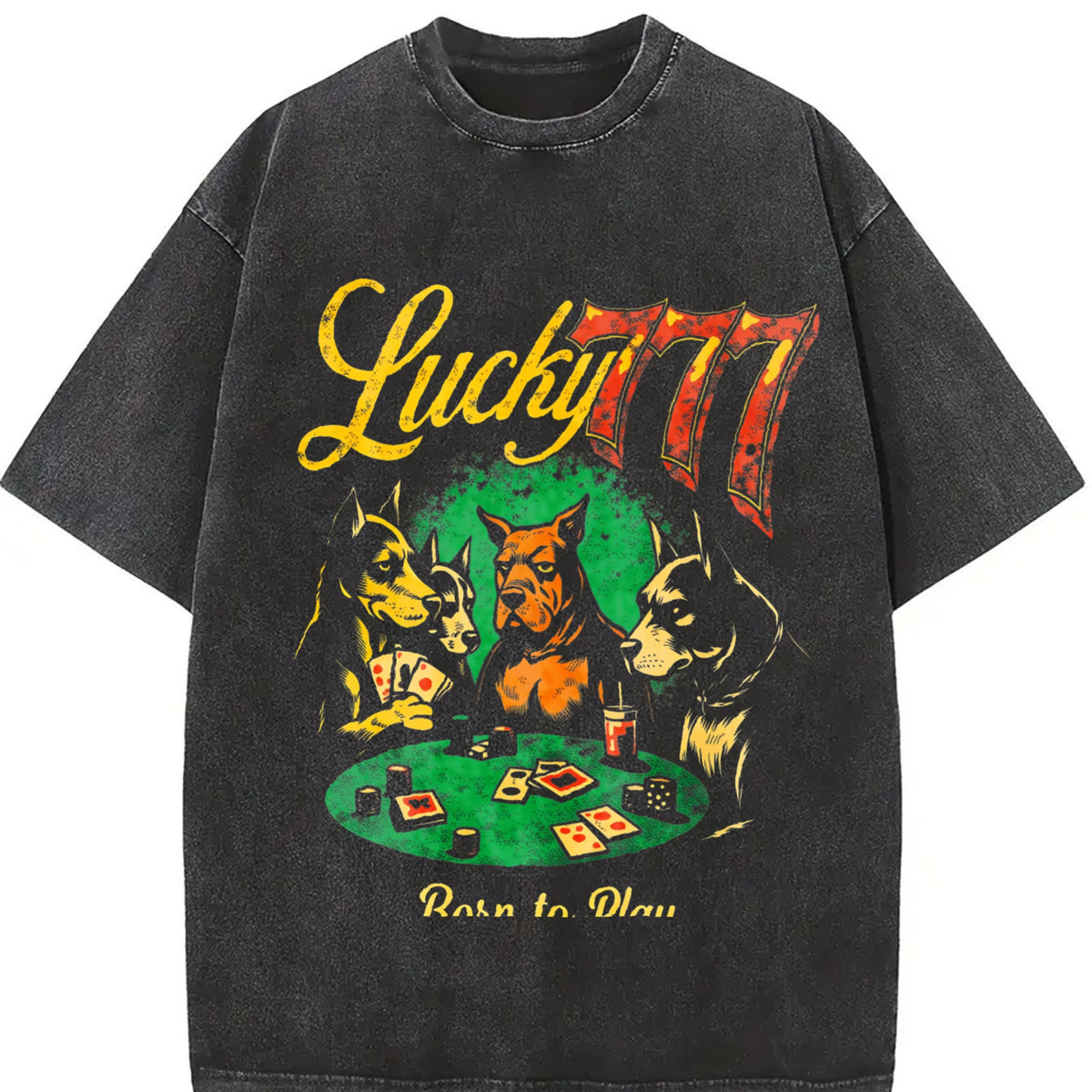 Lucky 777 Poker Dog Vintage Washed T-Shirt product image 2