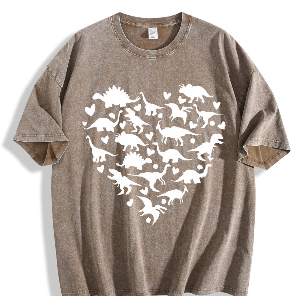 Heart-shaped Dinosaur Summer Vintage Washed T-Shirt product image 3