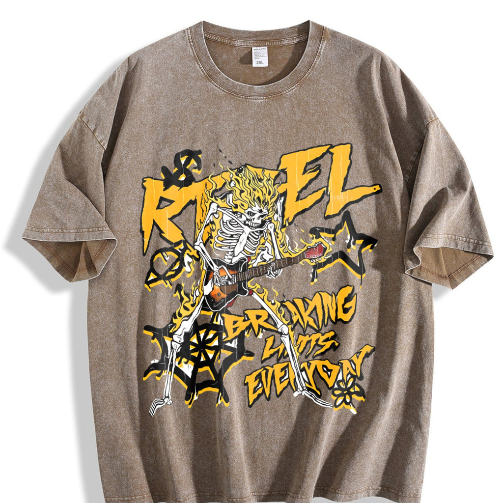 Faded Pure A Flame Skull 'rebel' Rock Vintage Washed T-Shirt product image 3