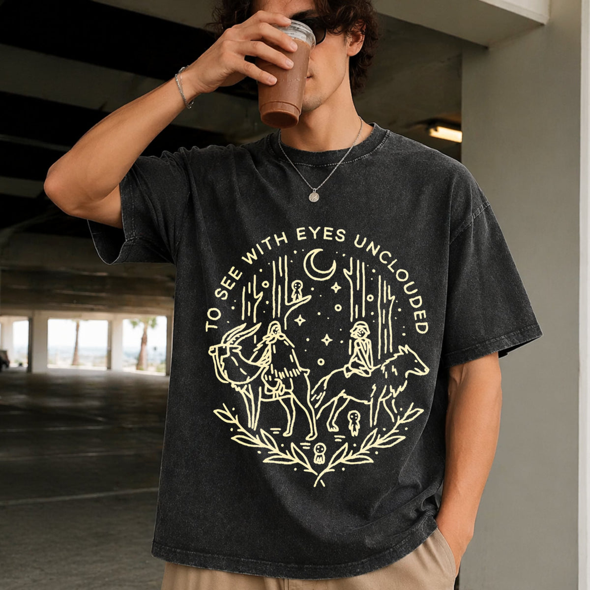 Princess Mononoke Acid 90s Vintage Washed T-Shirt product image 2