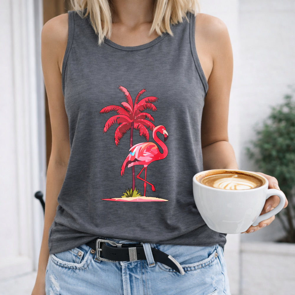 Pink Flamingo Palm Tree Women's Tank Top