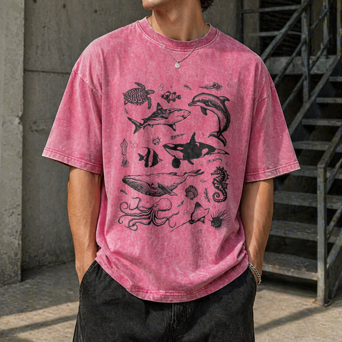 Sea Animal Tattoo Vintage Washed T-Shirt product image 7