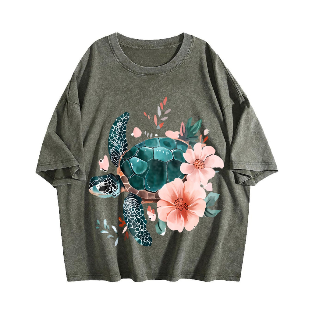Floral Turtle & Peach Blossom - Stretch Vintage Washed product image 4