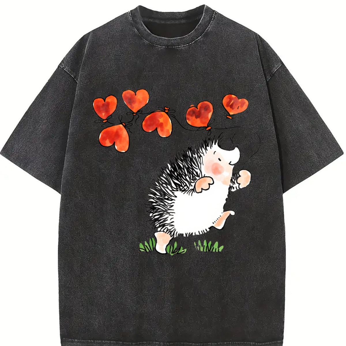 Hedgehog Holding Heart Vintage Washed T-Shirt product image 2