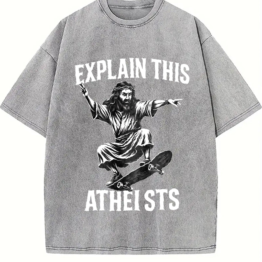 Jesus Skate Explain This Atheists Meme 90s Vintage Washed product image 5