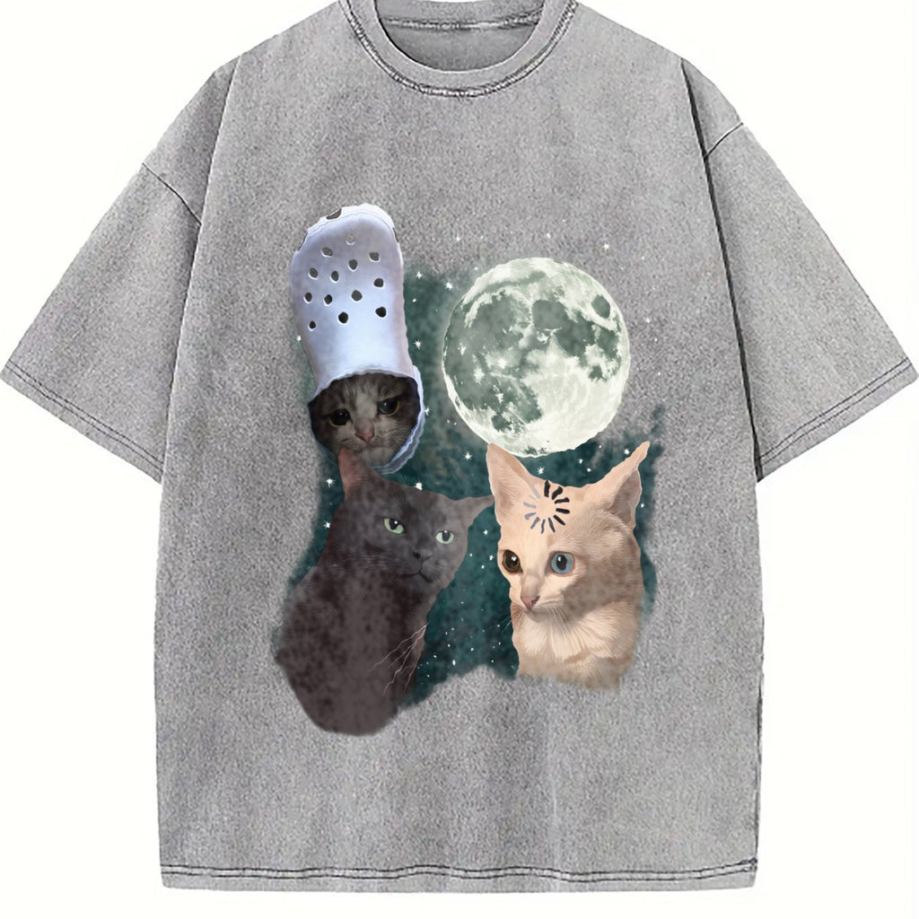 Three Cats Moon Vintage Washed T-Shirt product image 5