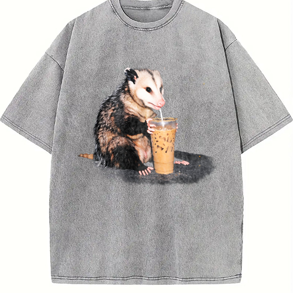 Opossum Drinking Iced Coffee Vintage Washed T-Shirt product image 5