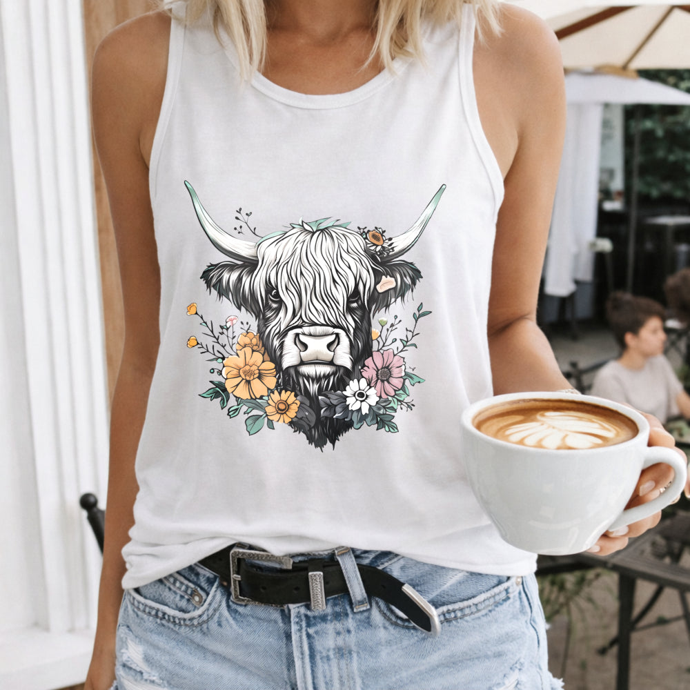 Floral & Highland Calf Women's Tank Top