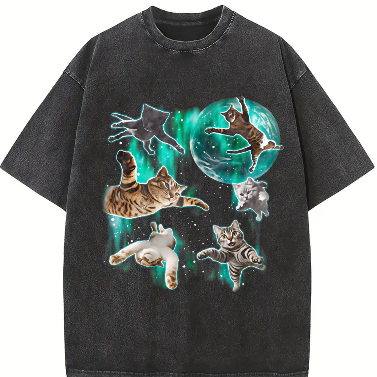Cats Flying In Galaxy 90s Vintage Washed T-Shirt product image 2