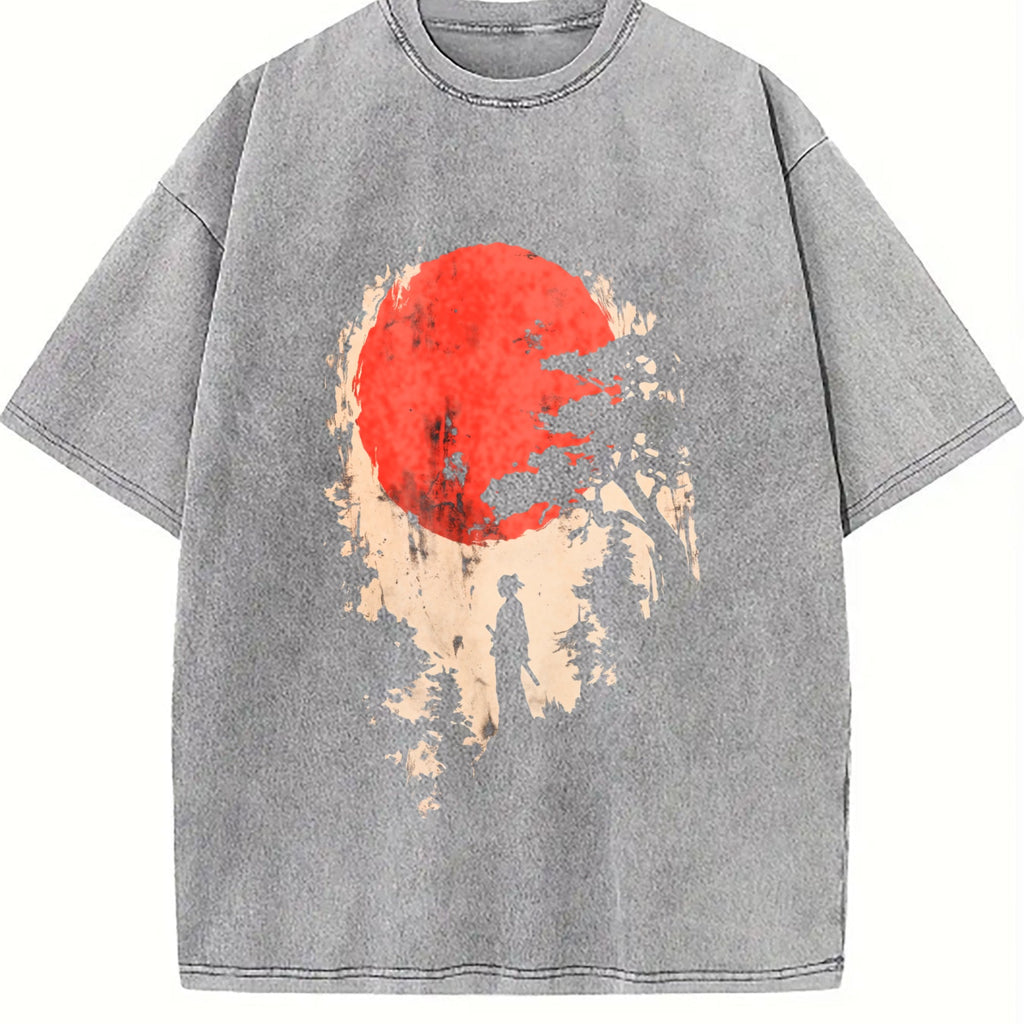 Distressed Red Sun Art Vintage Washed T-Shirt product image 4