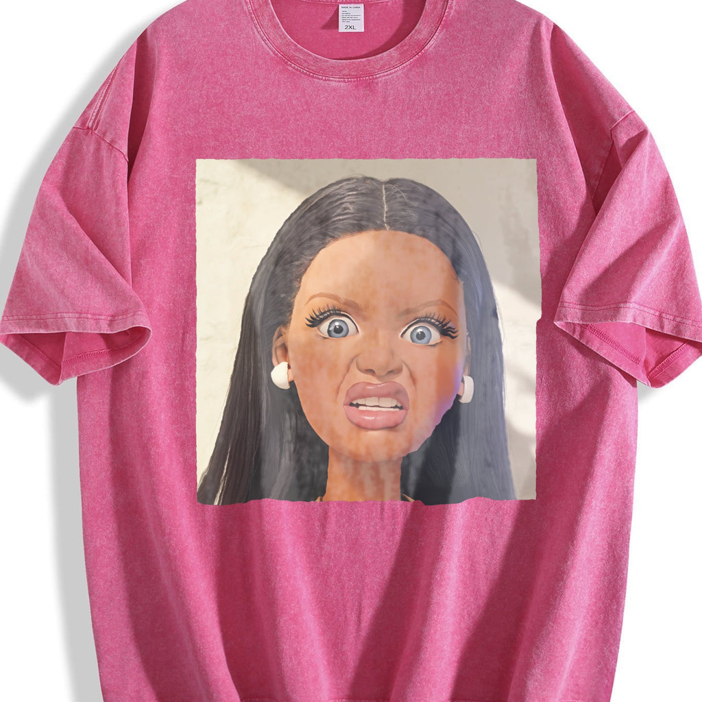 Funny Surprised Doll Face Vintage Washed T-Shirt product image 7