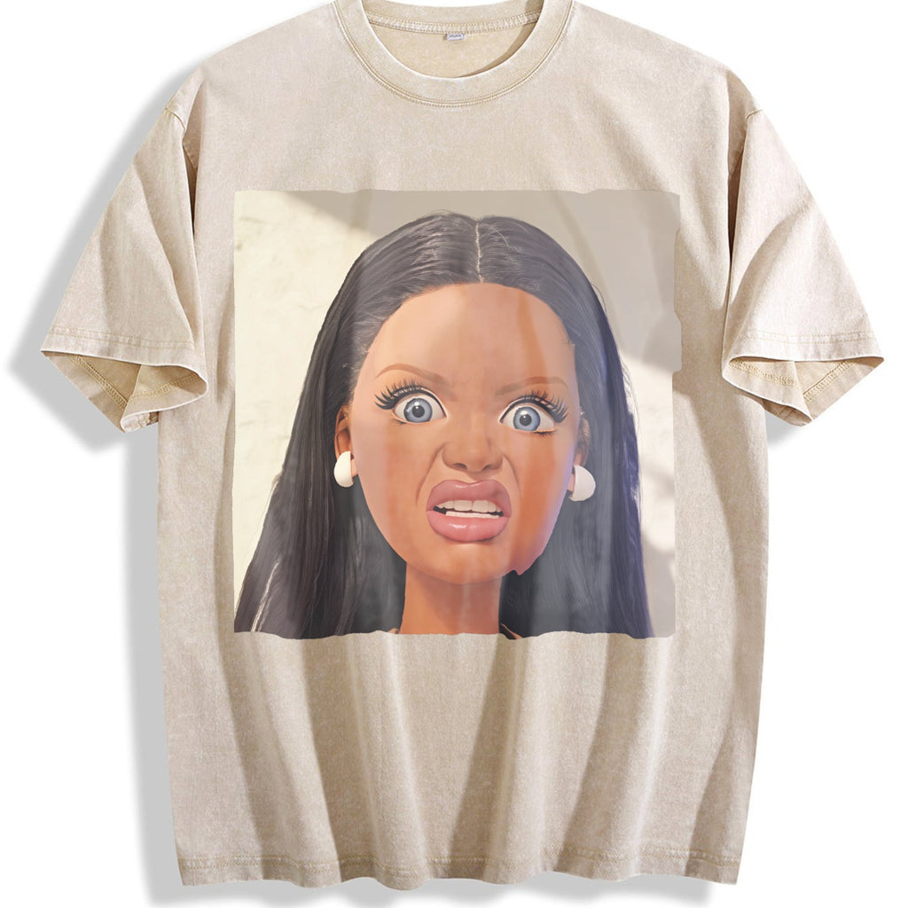 Funny Surprised Doll Face Vintage Washed T-Shirt product image 1