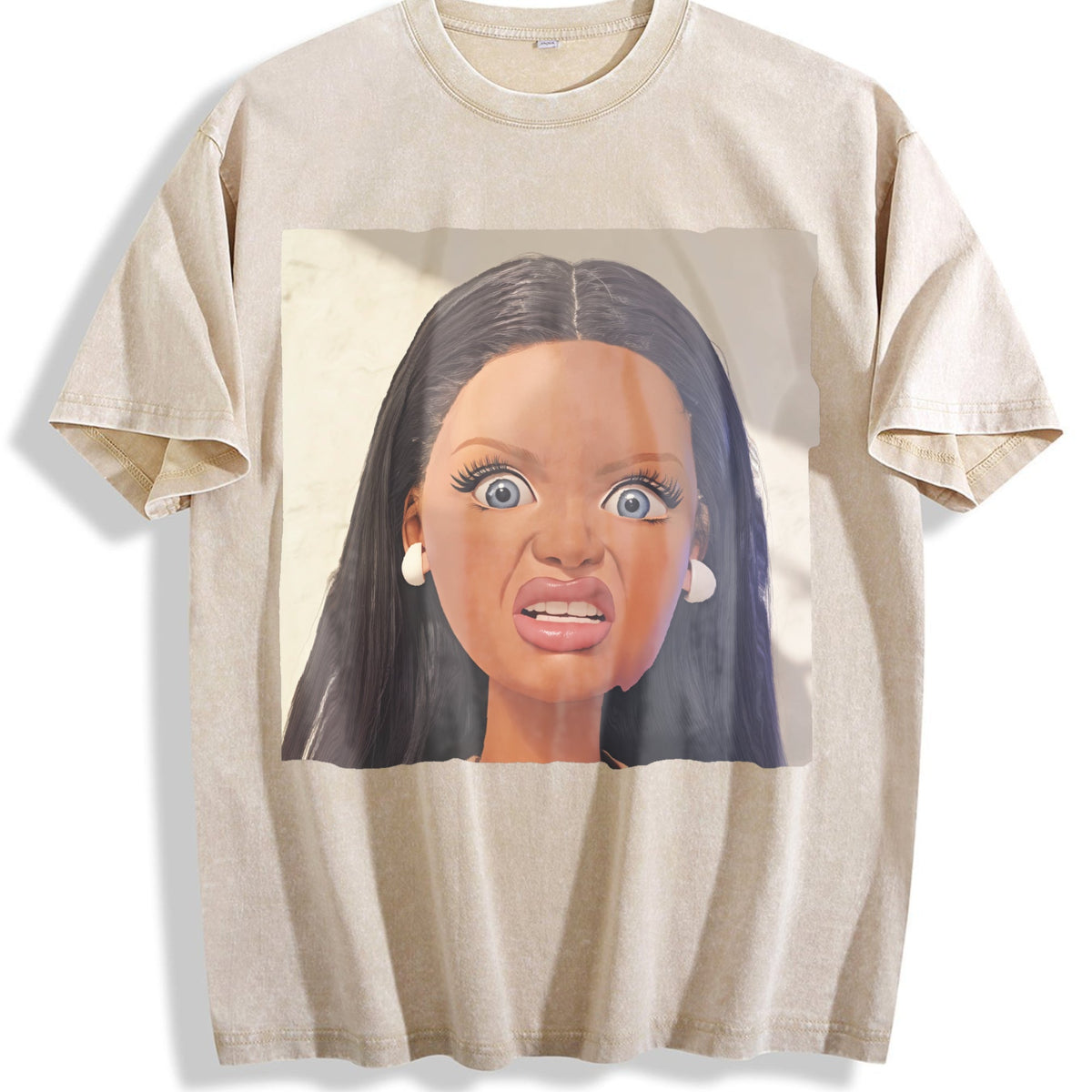 Funny Surprised Doll Face Vintage Washed T-Shirt product image 1