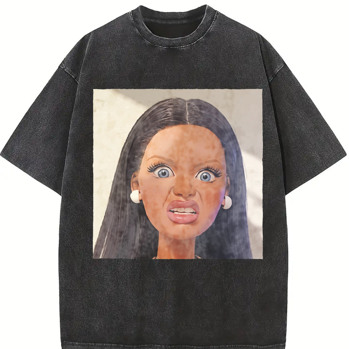 Funny Surprised Doll Face Vintage Washed T-Shirt product image 2