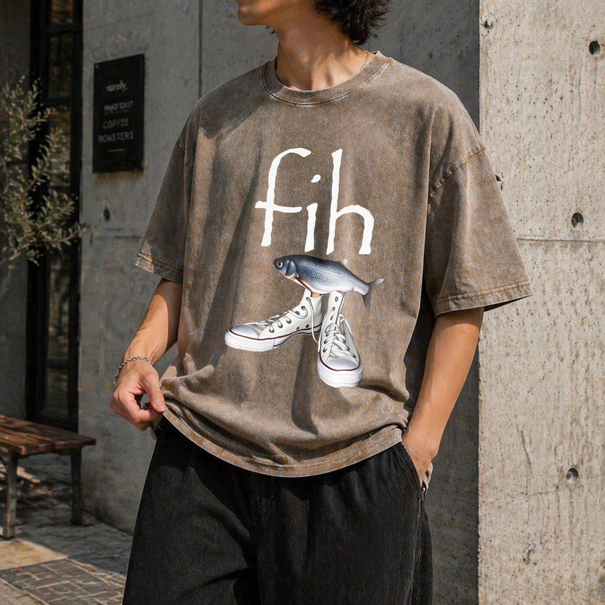 Fih Shoes Fish Funny Misspelled Fish Meme Fih Calling Vintage Washed T-Shirt