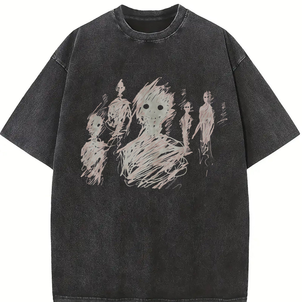 Black With Abstract Character Vintage Washed T-Shirt product image 2