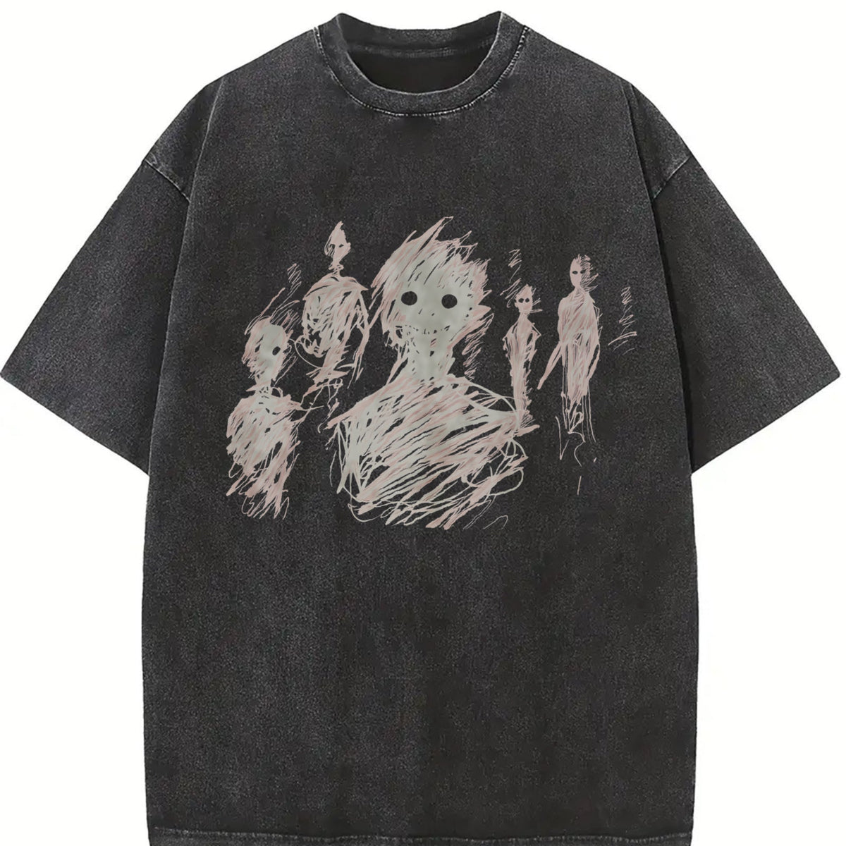 Black With Abstract Character Vintage Washed T-Shirt product image 2