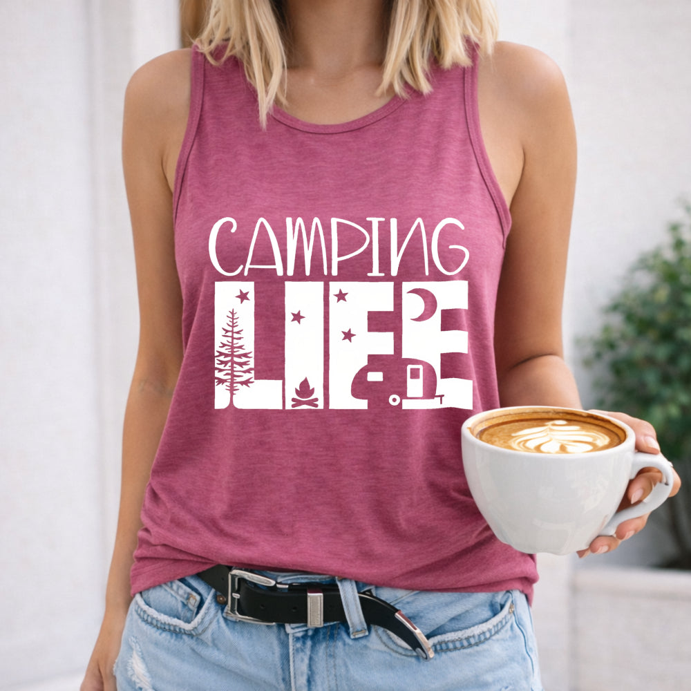 Camping Life Letters & Bonfire And Moon Women's Tank Top