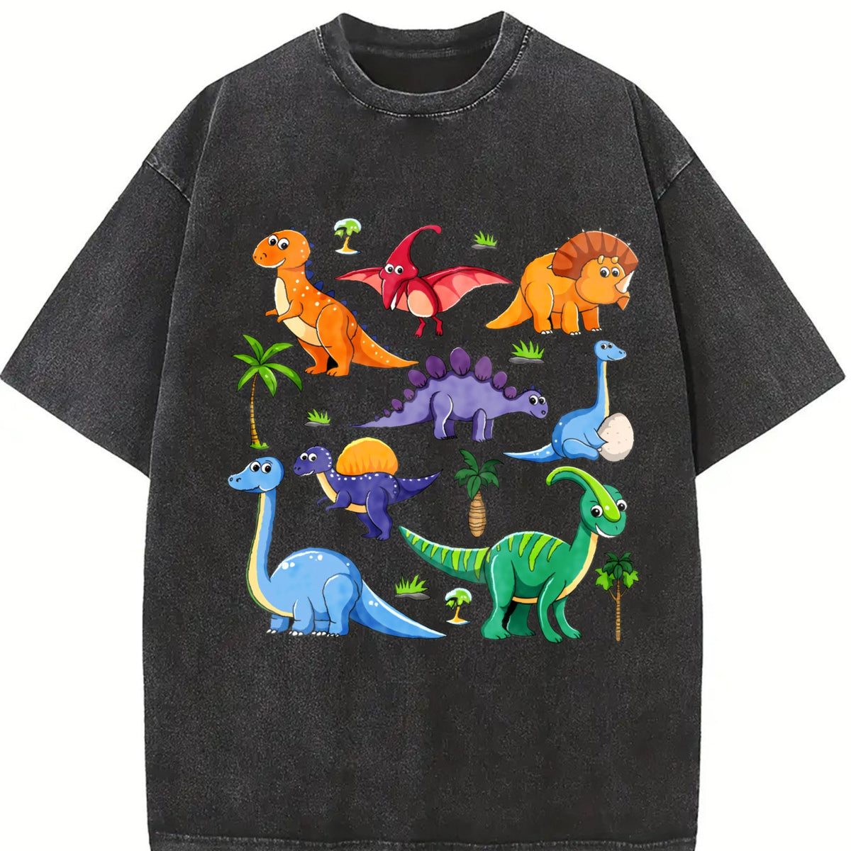 Dinosaur World Cartoon Short-sleeved Vintage Washed T-Shirt product image 2