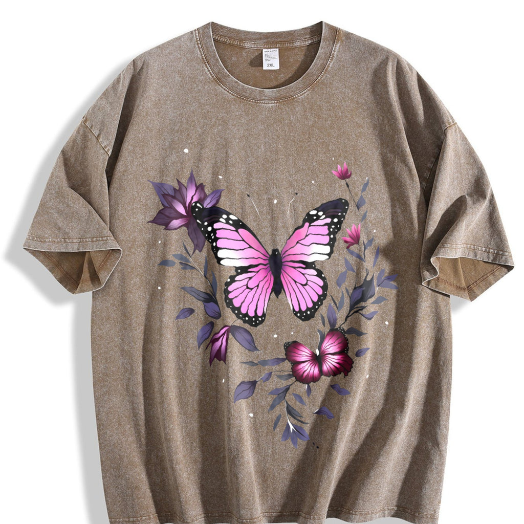 Pink Butterfly and Wildflowers Vintage Washed T-Shirt product image 3