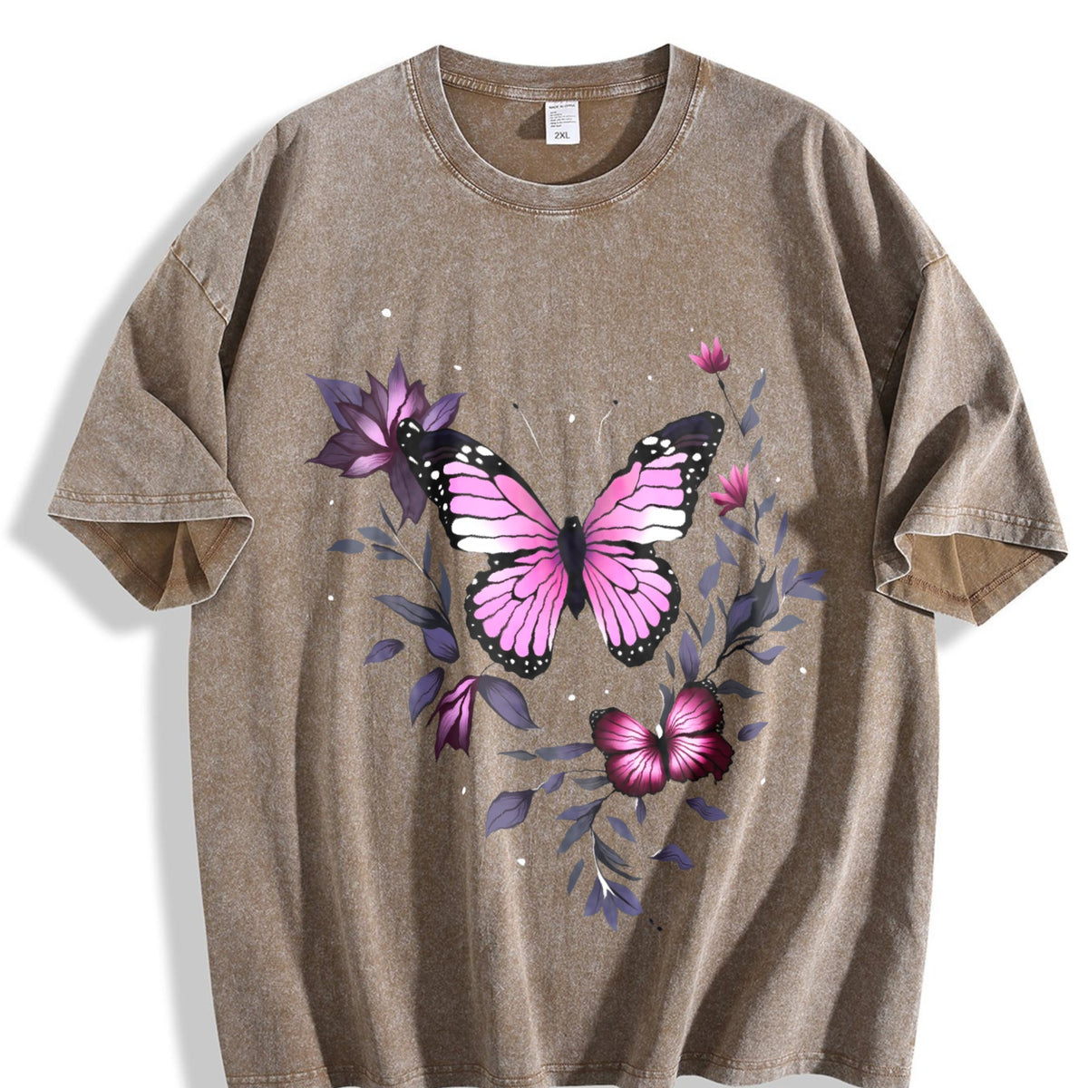 Pink Butterfly and Wildflowers Vintage Washed T-Shirt product image 3