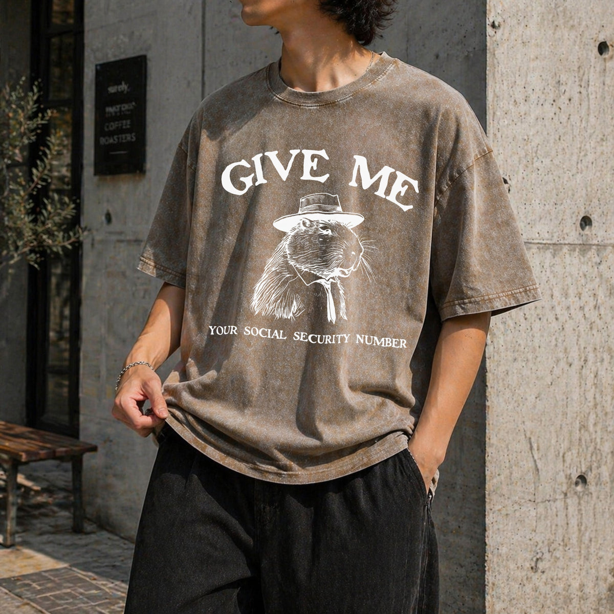 Give Me Your Social Capybara Vintage Washed T-Shirt product image 3