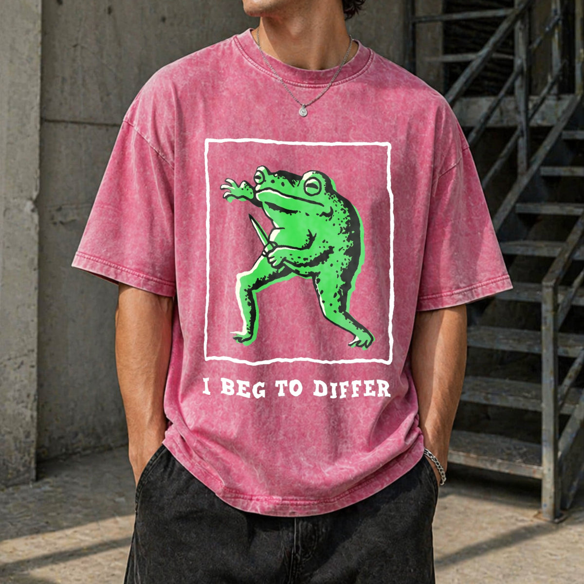 I Disagree Batik With Green Frog Vintage Washed T-Shirt product image 7