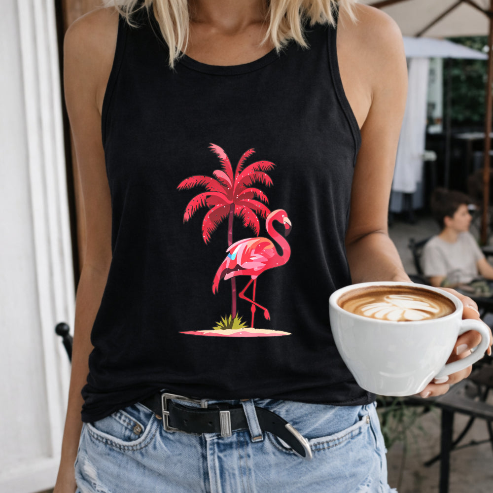 Pink Flamingo Palm Tree Women's Tank Top