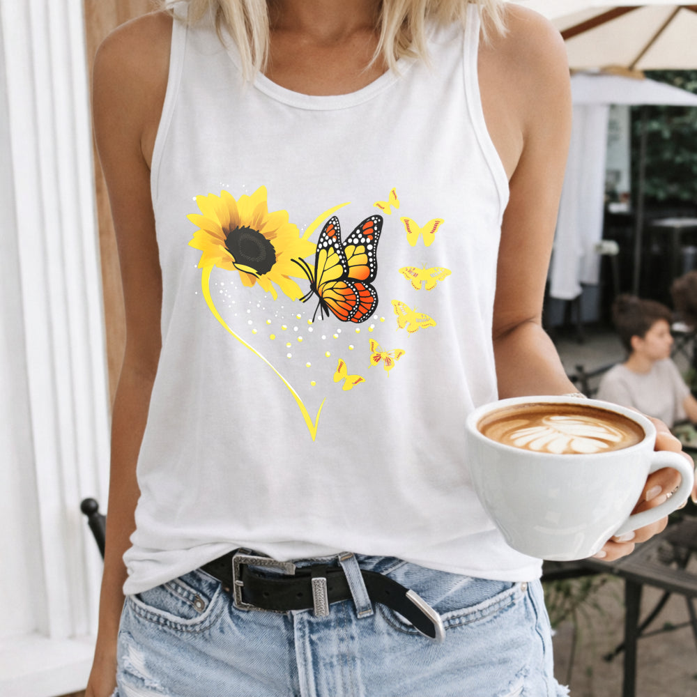 Cartoon Sunflower & Love Butterfly Women's Tank Top