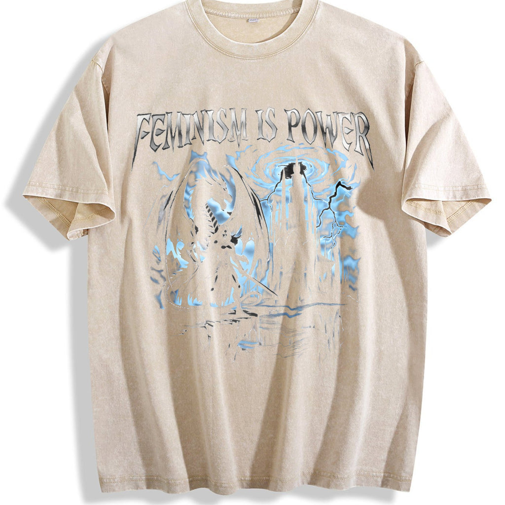 Feminism Is Power Dragon 90s Vintage Washed T-Shirt product image 1