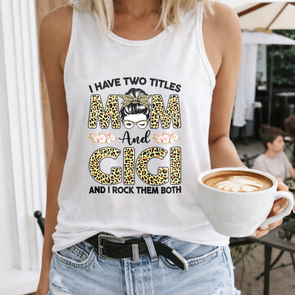 Mother's Day - Mom Gigi Leopard & Cartoon Portrait Women's Tank Top