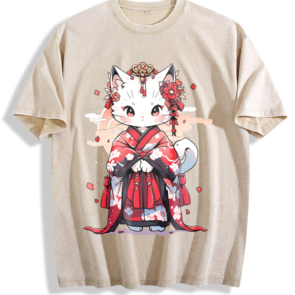 Animal Series : Cat In A Kimono Vintage Washed T-Shirt product image 1
