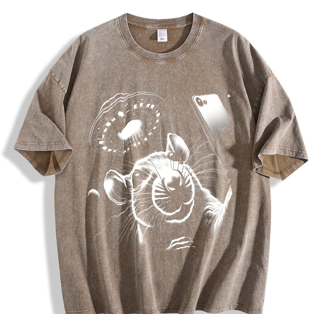 Rat Selfie With UFO 90s Vintage Washed T-Shirt product image 3