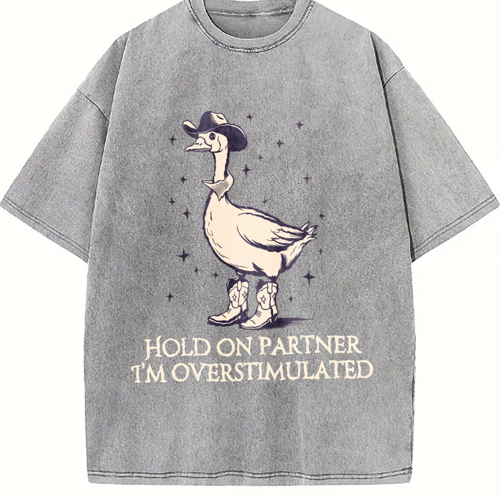 Hold On Partner Im Overstimulated Vintage Washed T-Shirt product image 4