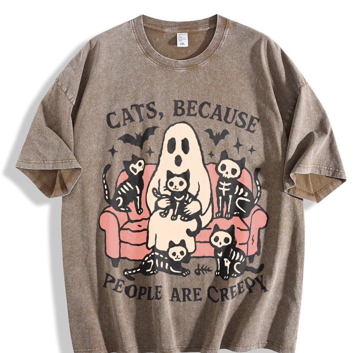 Summer Cats Sofa Skull Cat Vintage Washed T-Shirt product image 3