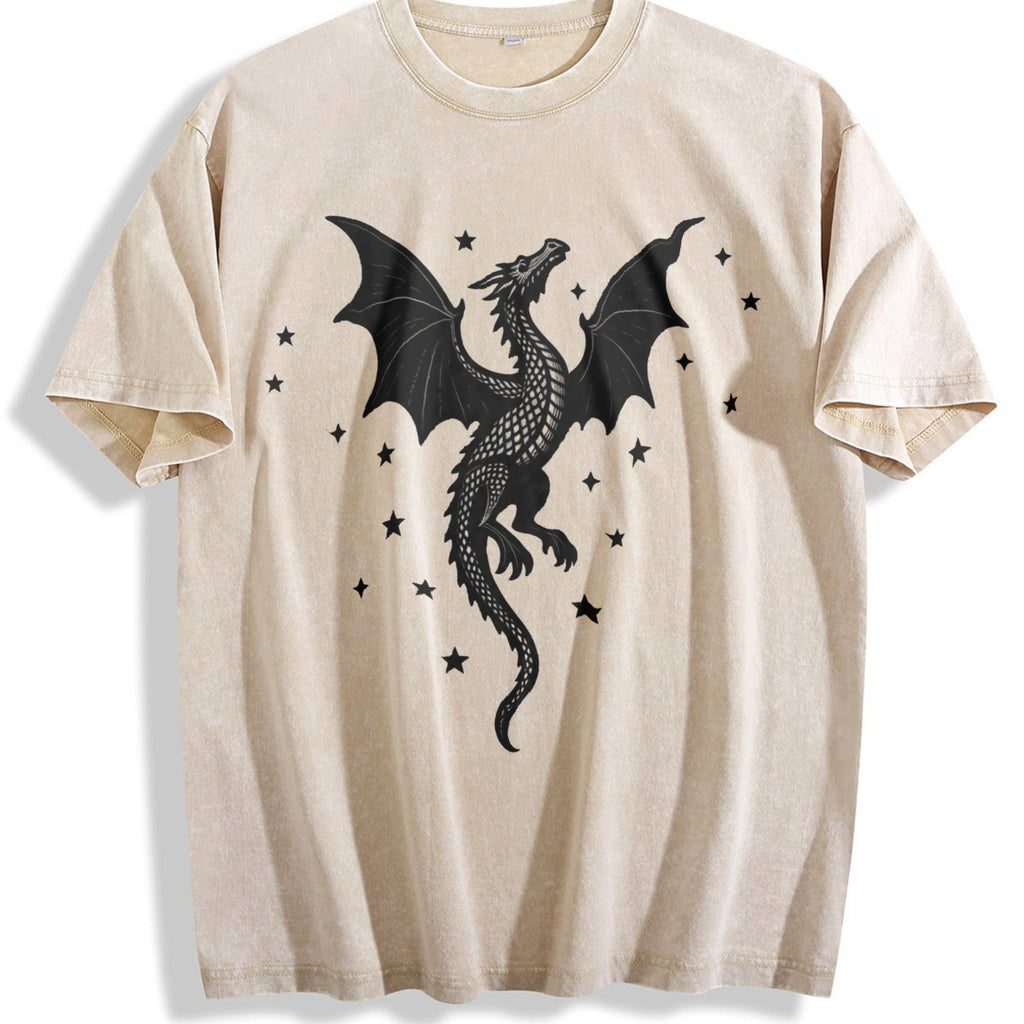 Summer A Scale-patterned Black Dragon Vintage Washed T-Shirt product image 1