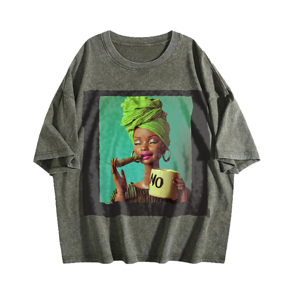 Sassy Doll with Green Head Wrap Vintage Washed T-Shirt product image 4