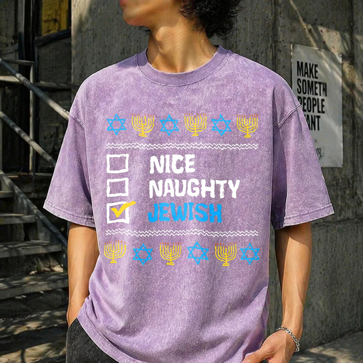 Nice Naughty Jewish Ugly Hanukkah Chanukah Jew Vintage product image 6