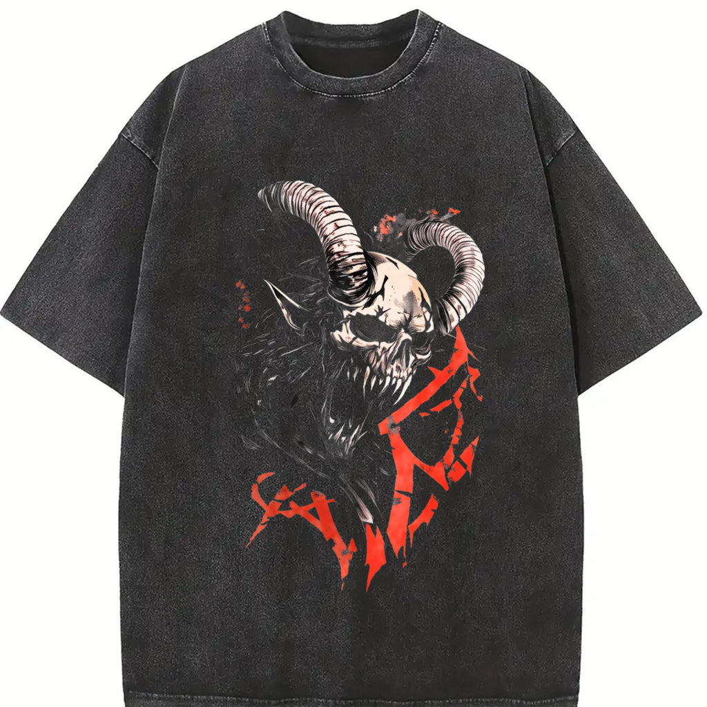 Ram Skull with Red Accents Vintage Washed T-Shirt product image 2