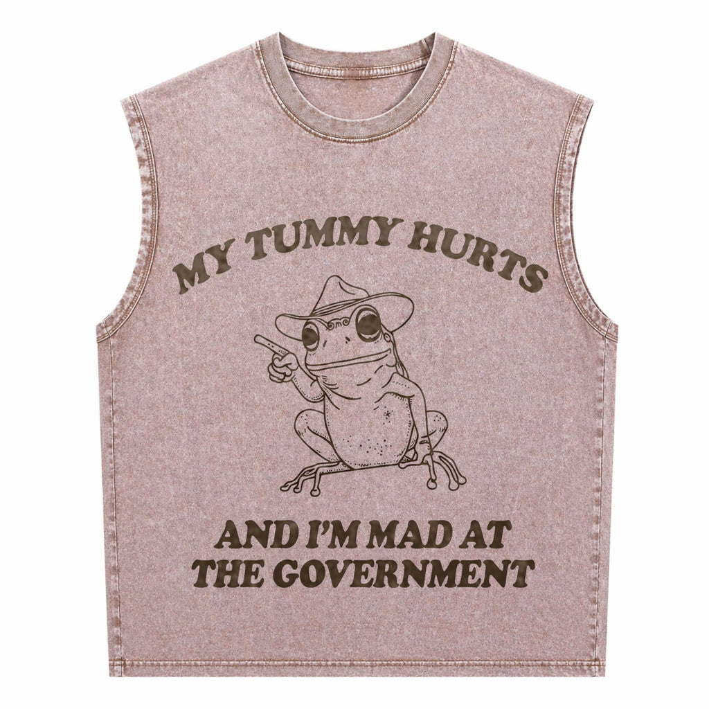 My Tummy Hurts And I'm Mad At The Government Frog Men's Washed Tank Top