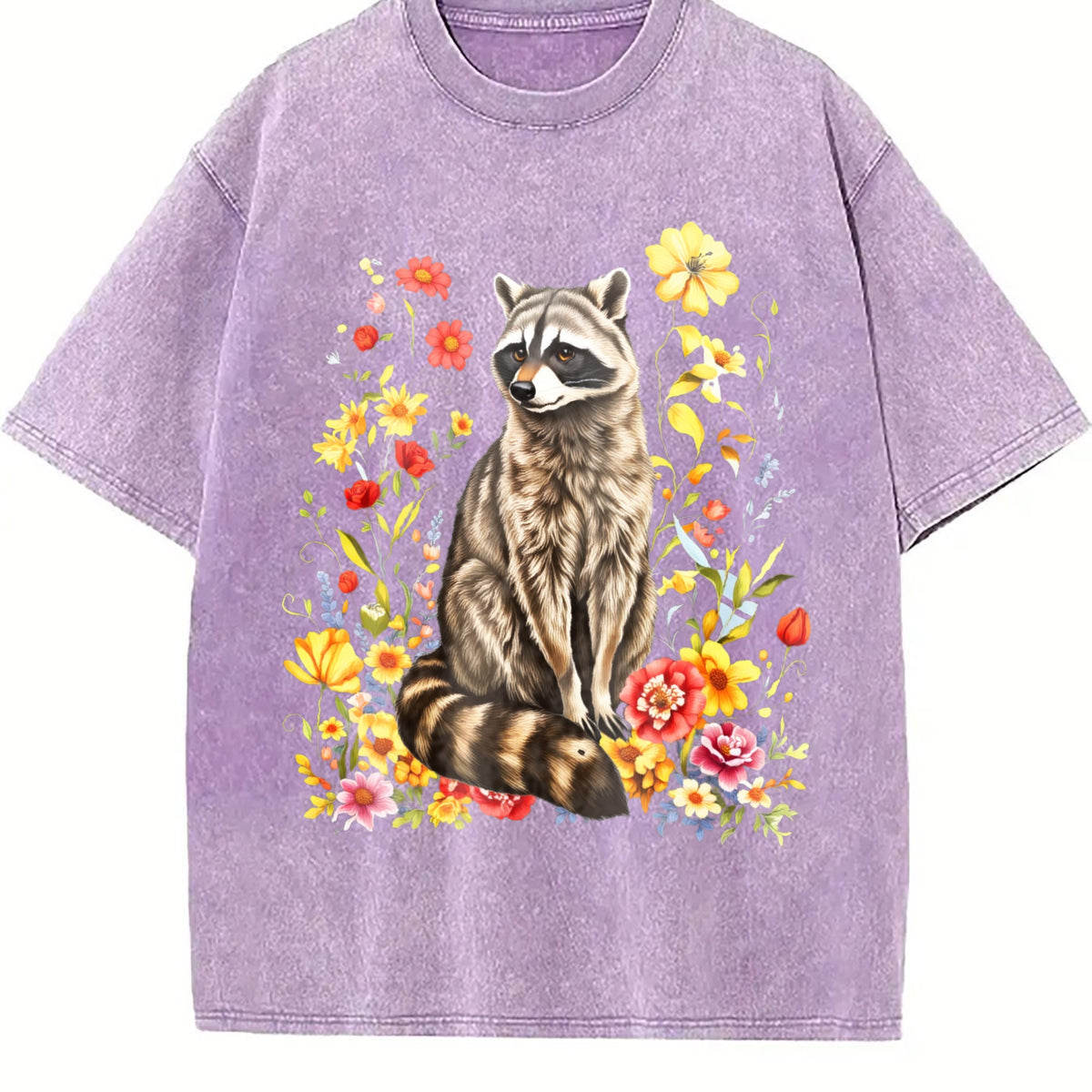 Cute Raccoon Floral Vintage Washed T-Shirt product image 6