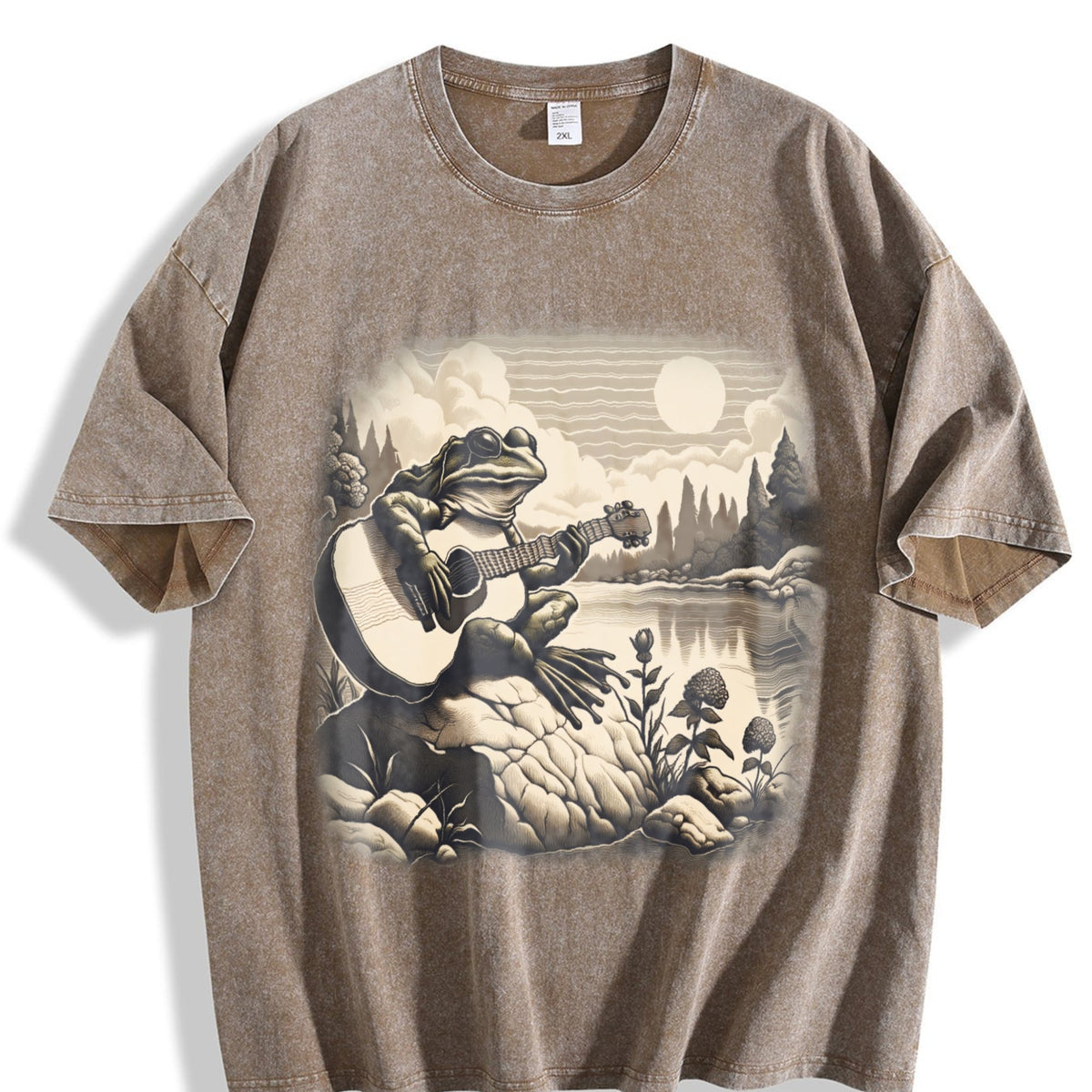 Frog Playing Guitar 90s Vintage Washed T-Shirt product image 3